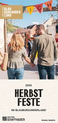 Foto eines Pärchens an einem Fest mit geschmückten Strassen und der Überschrift Herbstfeste.